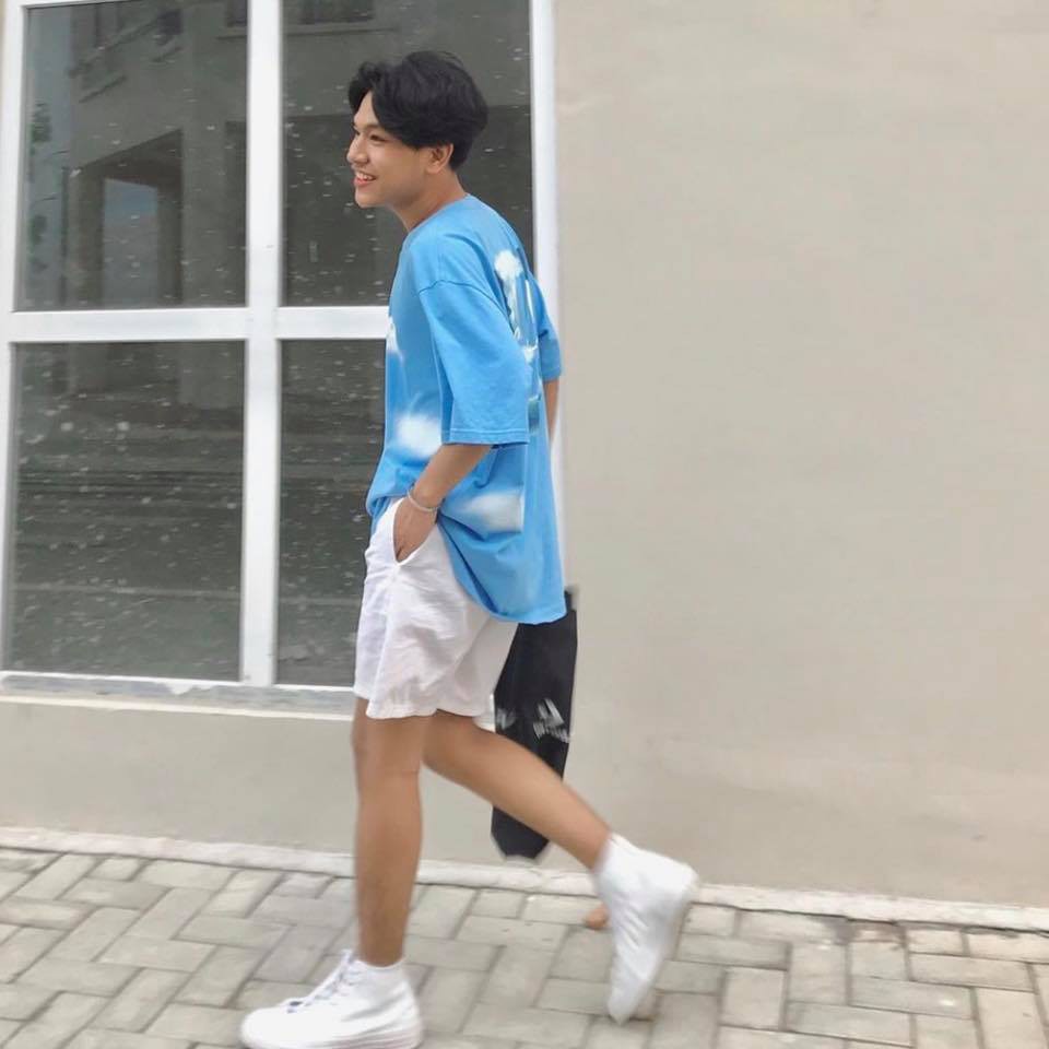 Áo thun Uncover form rộng nam nữ loang màu xanh dương unisex, tay lỡ, oversize, tee | Lee Hoàng