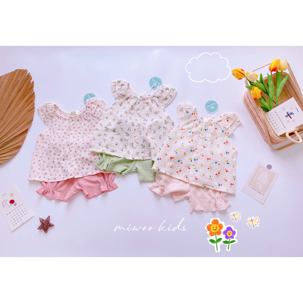 (7-21kg)Bộ cánh tiên Xô Musline cài nút hãng Miwoo Kids họa tiết đáng yêu cho bé(ảnh thật)
