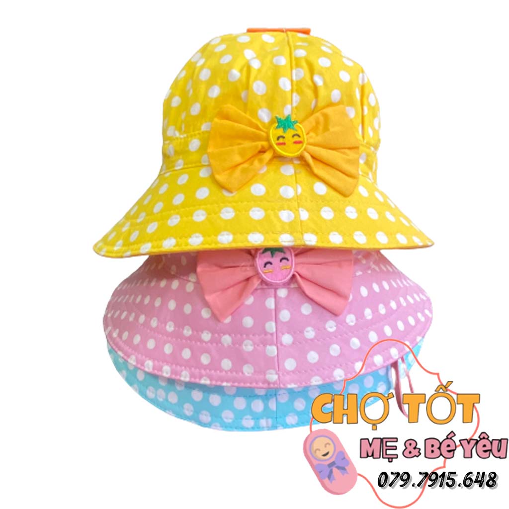 Nón bèo BÉ GÁI chấm bi nơ Duy Ngọc Cao Cấp Vải Mềm Mại 2-4 tuổi