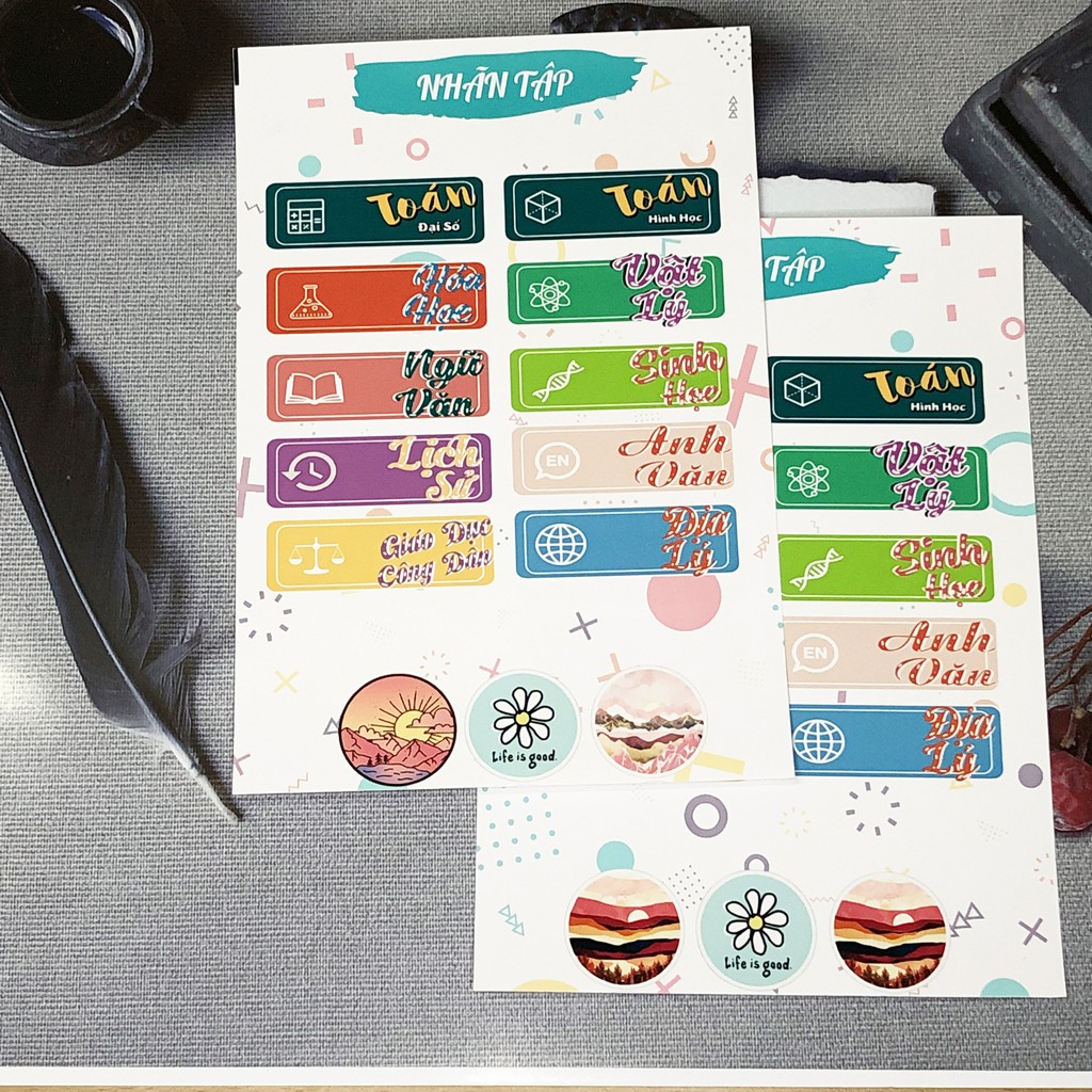 Sticker Nhãn Vở Môn Học 🌈𝑭𝒓𝒆𝒆𝒔𝒉𝒊𝒑 Phân Trang Môn Học, chống nước