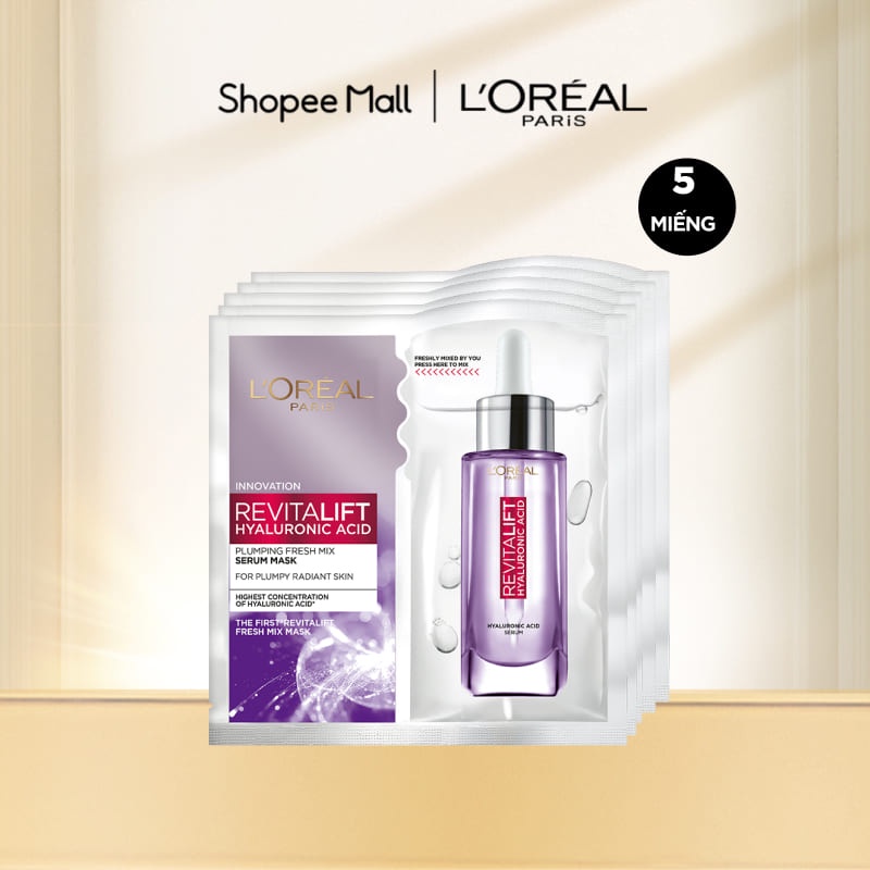 Bộ mặt nạ kết hợp serum căng mịn Revitalift Fresh Mix Plumping Serum L'Oreal Paris (5x33g)