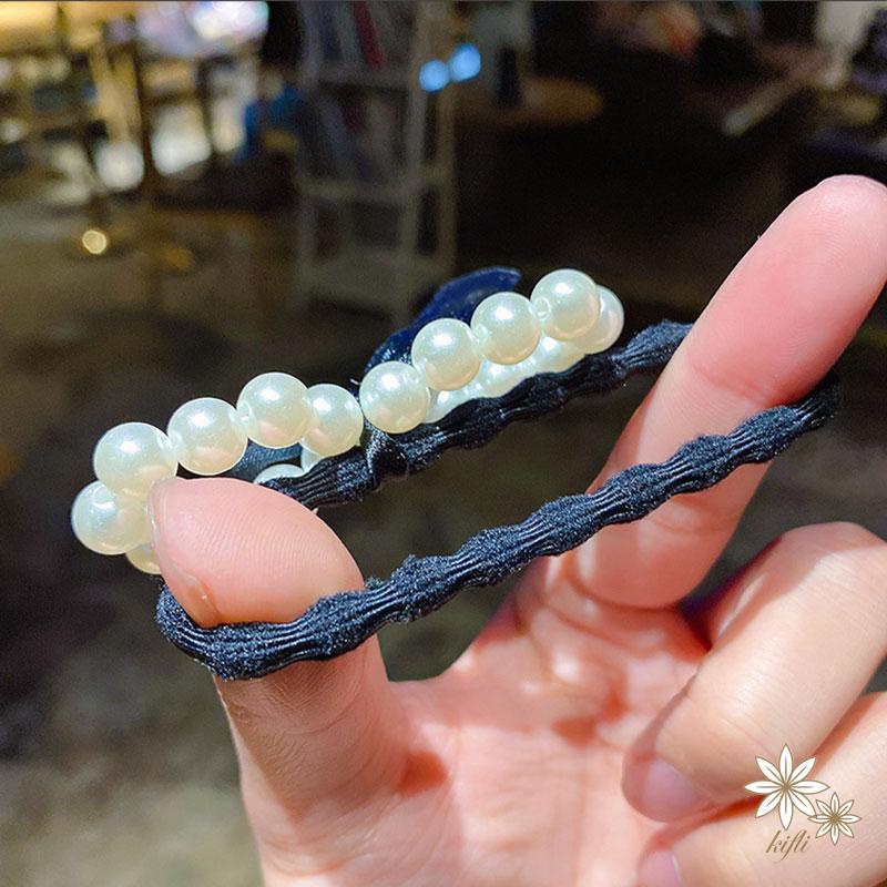 Dây Cột Tóc Cao Su Co Giãn Hình Nơ Đính Ngọc Trai Xinh Xắn