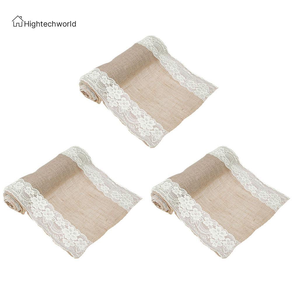 Hightechworld Vintage Burlap Lace Hessian Table Runner Natural Jute Party Wedding Decor