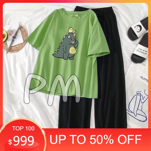 Sét áo khủng long băng vết thương+ quần ống rộng dài , sét áo nam nữ mặc ở nhà MODY