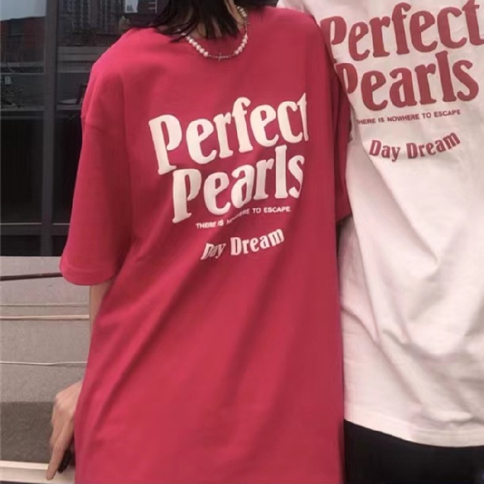 Áo thun 3158 cotton khô - Áo phông Unisex Nam Nữ tay lỡ dáng rộng in chữ Perfect Pearls