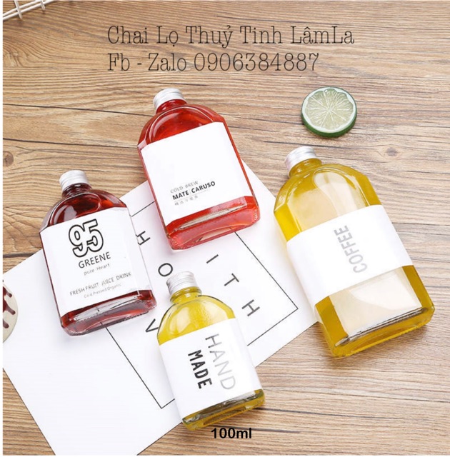 Chai Thuỷ Tinh Dẹp Vai Bầu Nắp Nhôm 100ml- 200ml -250ml- 350ml - 500ml | BigBuy360 - bigbuy360.vn