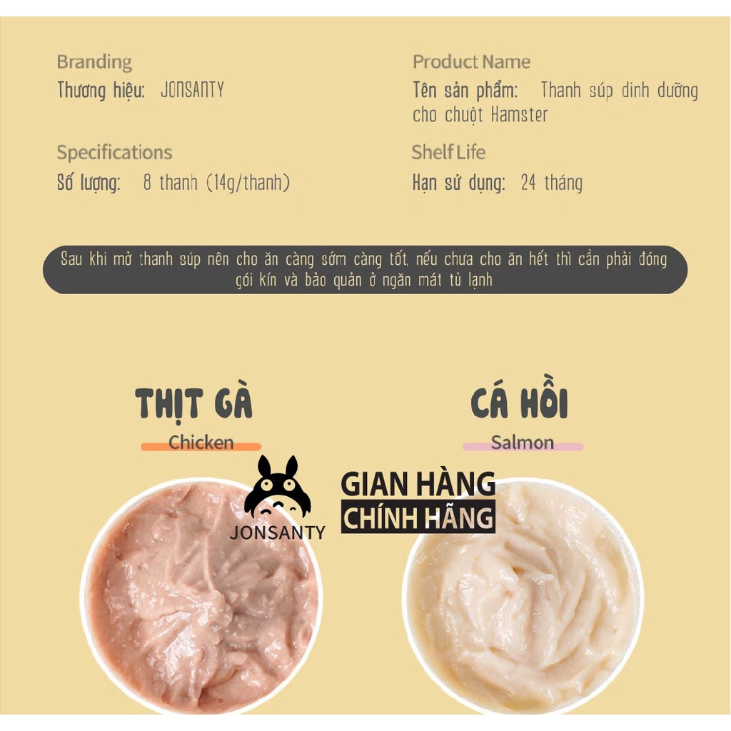 Súp thưởng cho chuột hamster baby bầu mang thai nuôi con hãng JONSANTY giàu dinh dưỡng vitamin khoáng chất hộp 8 thanh