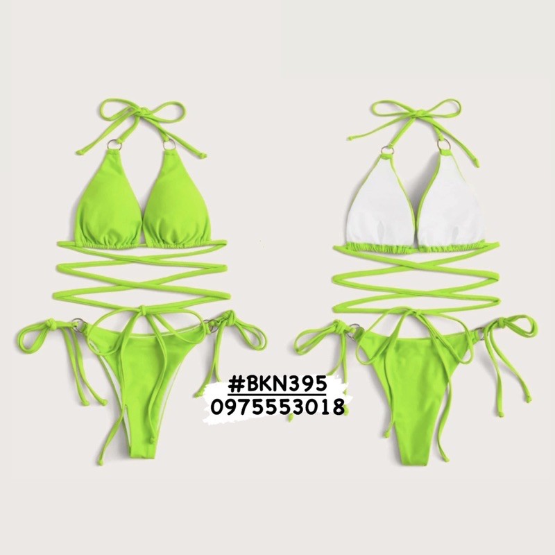 [BKN395] &lt;ÂU&gt; SET BIKINI ĐAN DÂY EO 7 MÀU QUẦN THONG/LỌT KHE [XANH NEON/BEO/ĐEN/TRẮNG/CAM/TÍM]