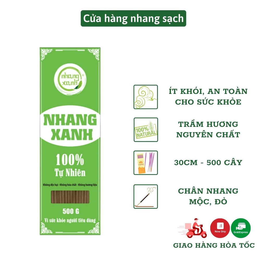 Nhang trầm hương Nhang Xanh 500 Cây 30cm hương trầm dịu nhẹ không cuốn tàn ít khói an toàn cho sức khỏe