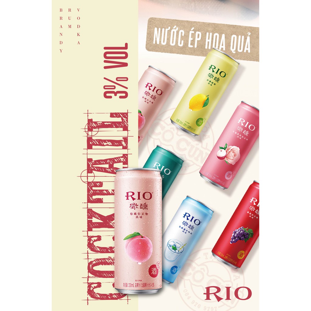 Cocktail Hoa quả cao cấp RIO - Lon 330ml độ cồn 3% - đủ 9 vị cực hot, cực trendy, ngon và dễ uống