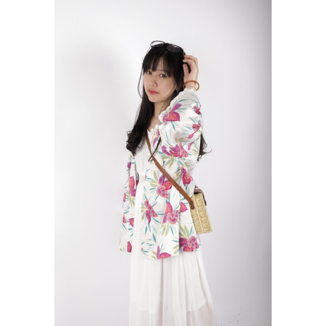 Áo khoác UPF cardigan kimono Pink tropical floral