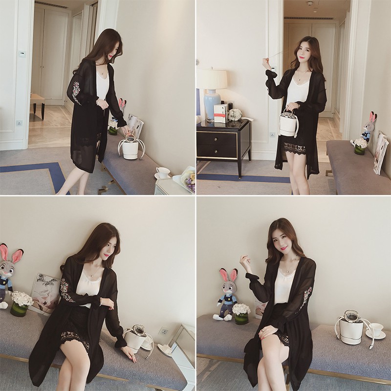 Áo khoác voan dài họa tiết thêu độc đáo thời thượng cho nữ | BigBuy360 - bigbuy360.vn