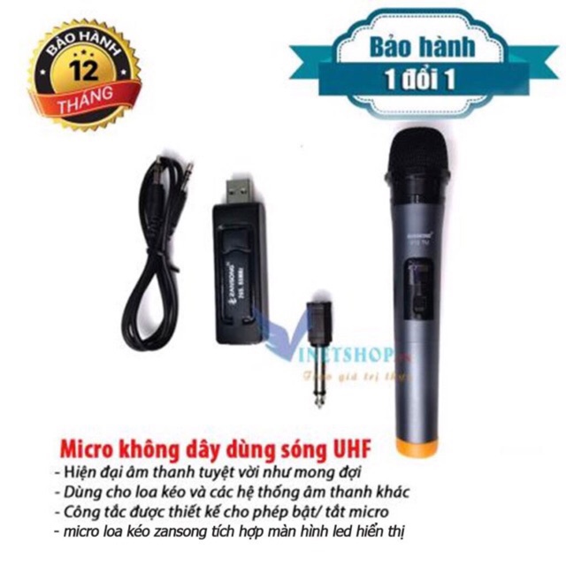 [Freeship toàn quốc từ 50k] Micro Không Dây Đa Năng V12 hãng Zansong Dành Cho loa kéo