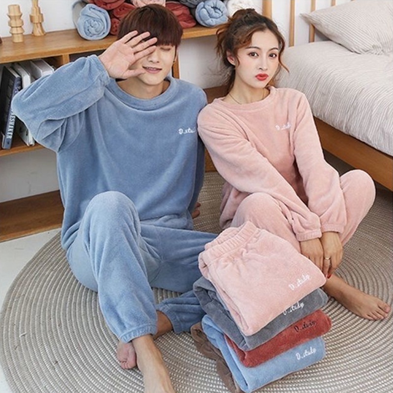 Đồ Bộ Nỉ Bông ❤FREESHIP❤ Đồ ngủ mềm mịn dày dặn siêu ấm mặc nhà cho nam nữ, Quần bo gấu Thêu Chữ D.Studio Hàn Quốc đẹp