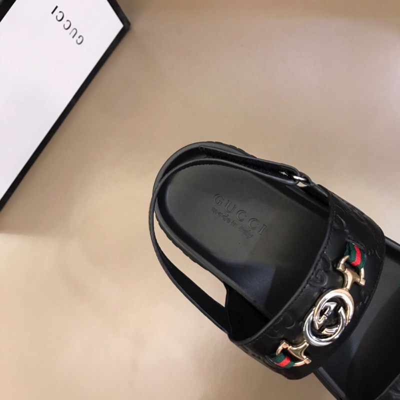 Sandal nam thương hiệu Gucci GG da thật cao cấp thiết kế quai logo độc đáo