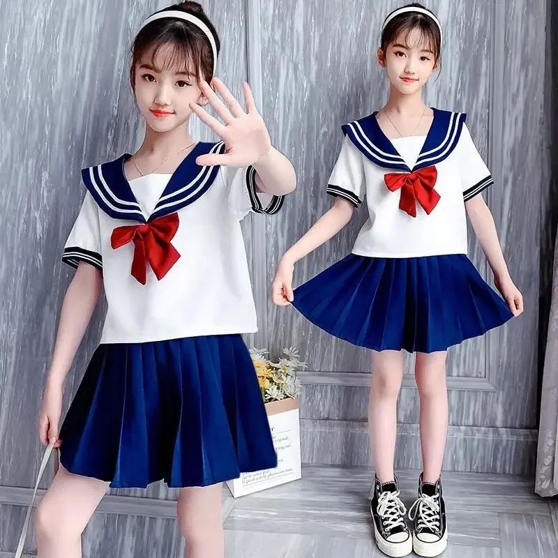 Bộ Đồng Phục Thủy Thủ Hai Mảnh Mùa Hè Cho Bé Gái