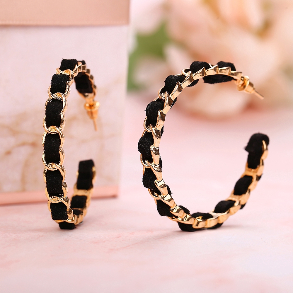 Đôi khuyên tai hình tròn màu đen phong cách vintage đơn giản thanh lịch