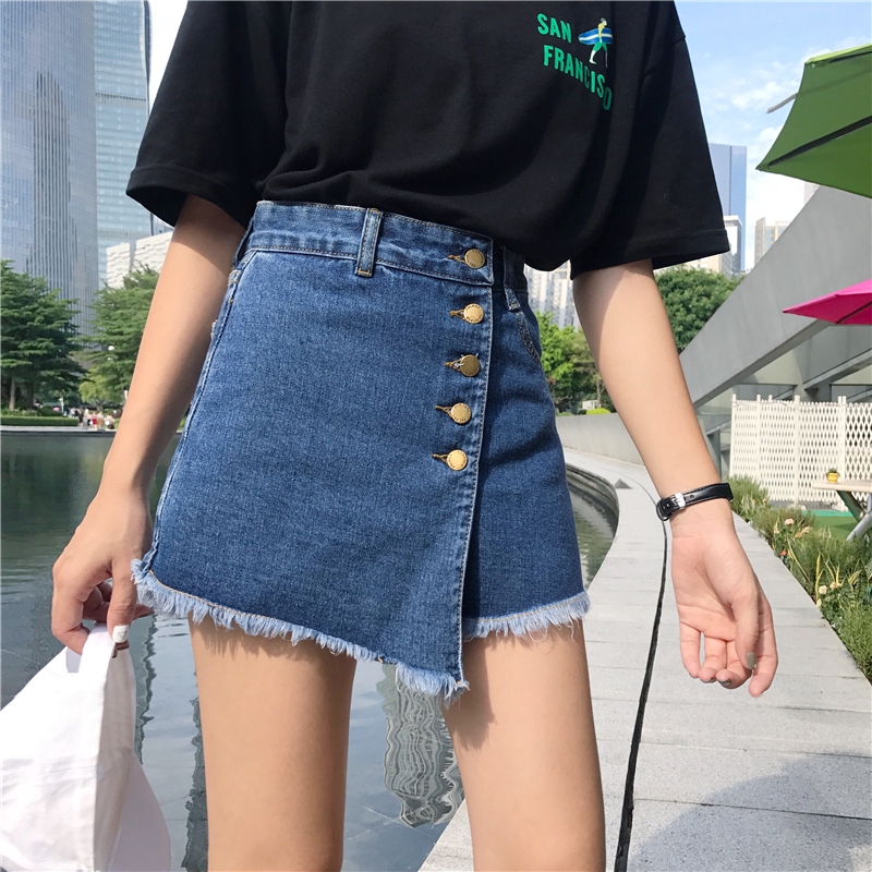 Quần short denim lưng cao phong cách Hàn Quốc cổ điển | BigBuy360 - bigbuy360.vn