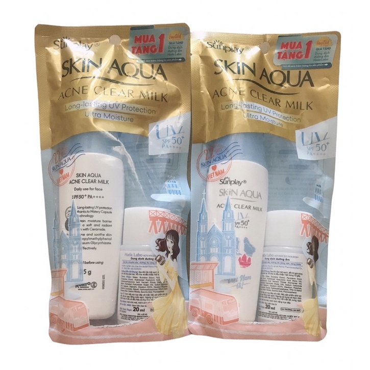 Kem chống nắng Sunplay Skin Aqua Acnes Clear Milk SPF50 PA+++,nắp xanh 20ml