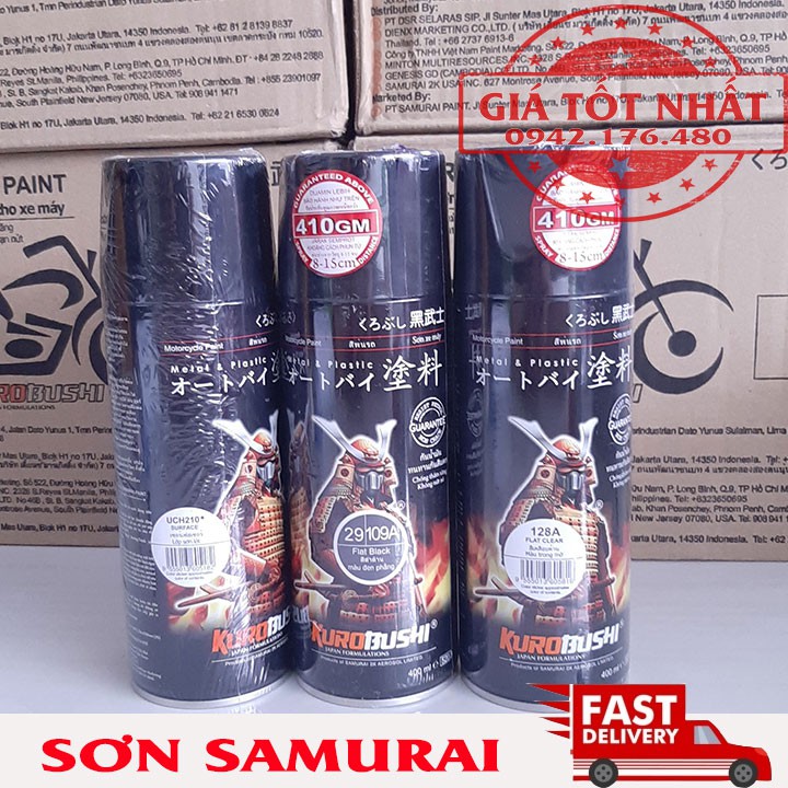 COMBO SƠN SAMURAI MÀU ĐEN NHÁM - LÓT UCH210 - MÀU 109A - BÓNG 128A