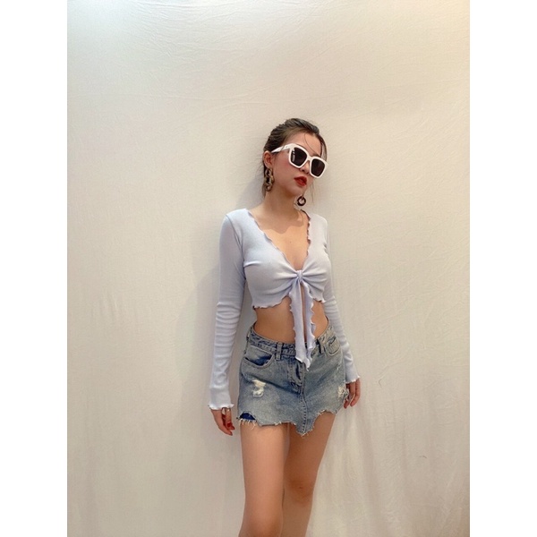 Áo croptop dài tay cột trước vnxk