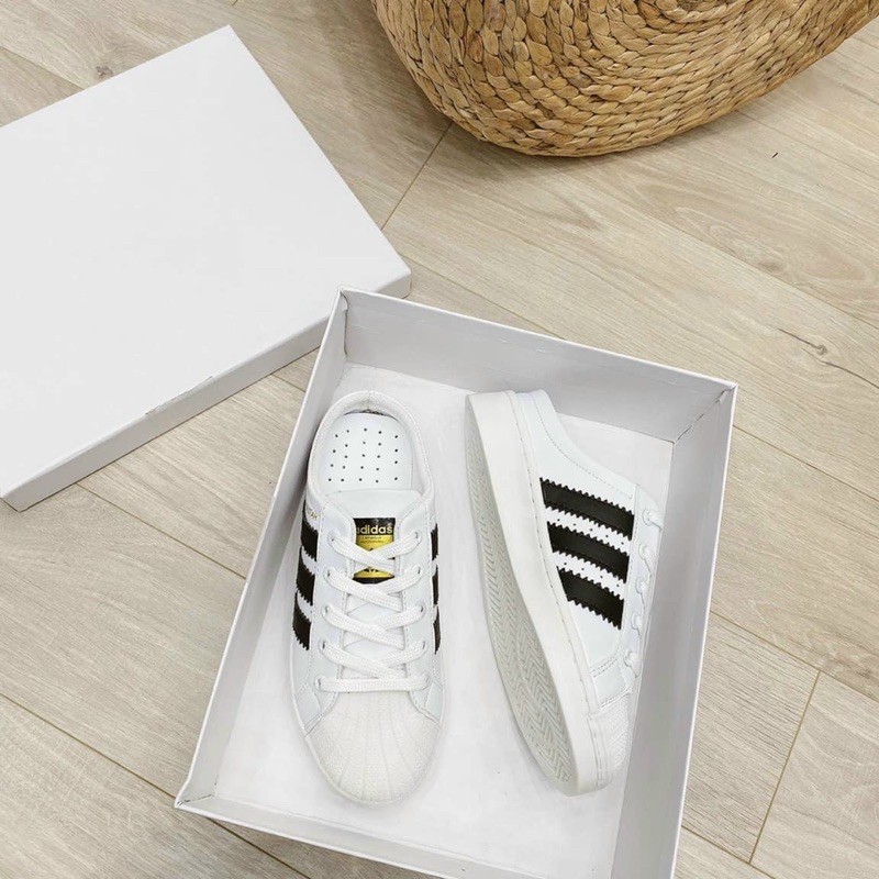 sục thể thao super star , sục thể thao 3  sọc nữ giày thể thao đạp gót màu trắng sọc đen | BigBuy360 - bigbuy360.vn