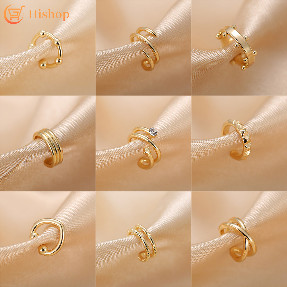 Gold Crystal Fashion Ear Clips Personality Simple Geometry Earrings Women Accessories