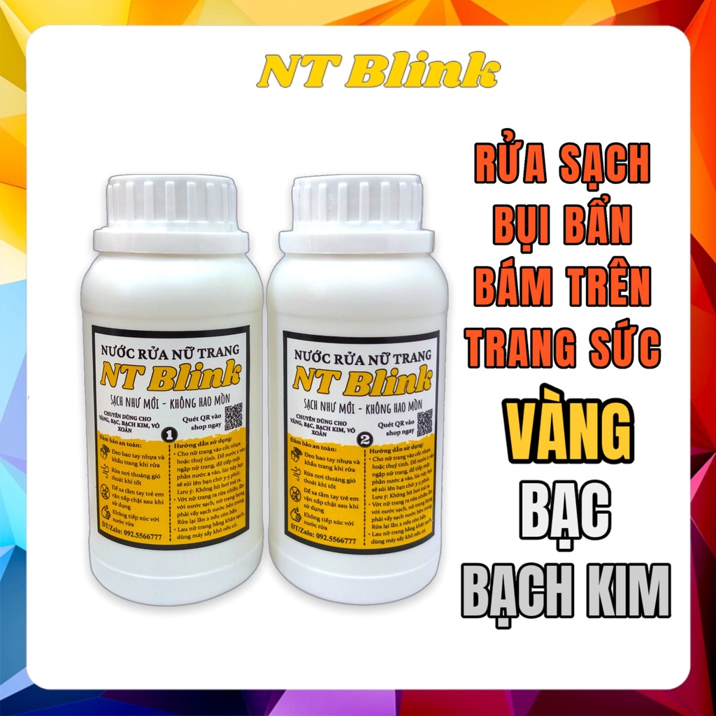 Nước rửa nữ trang NT Blink loại 450ml, chuyên dùng vệ sinh bụi bẩn trên trang sức vàng bạc và bạch kim.