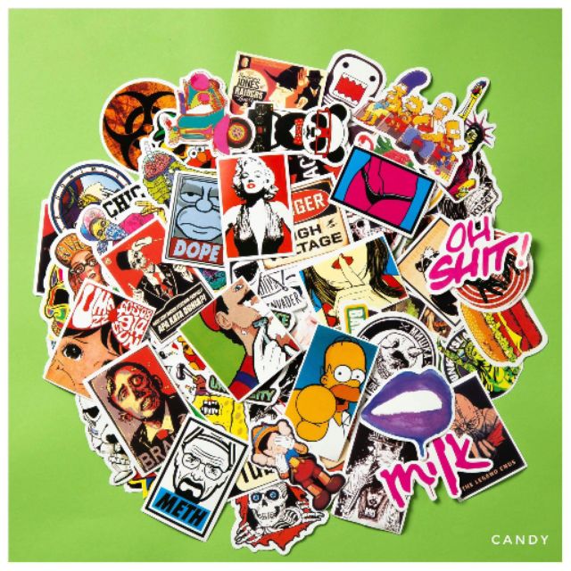 hình dán xe, mũ bảo hiểm, laptop ... chống thấm nước ( hàng có sẵn ) Candy Shop