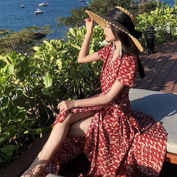 Đầm Maxi chất Chiffon tay ngắn hoạ tiết in thiết kế đáng yêu cho phái nữ | BigBuy360 - bigbuy360.vn