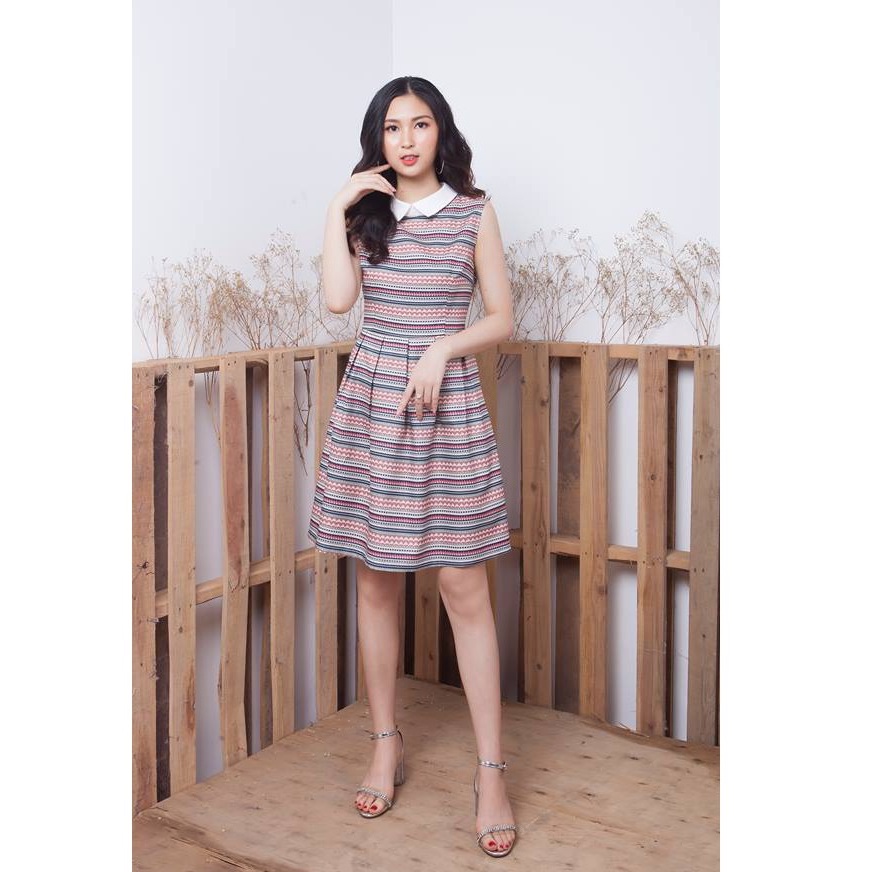 Váy kẻ sang chảnh trẻ trung, Đầm kẻ sát nách cổ sơ mi TK FASHION DK541
