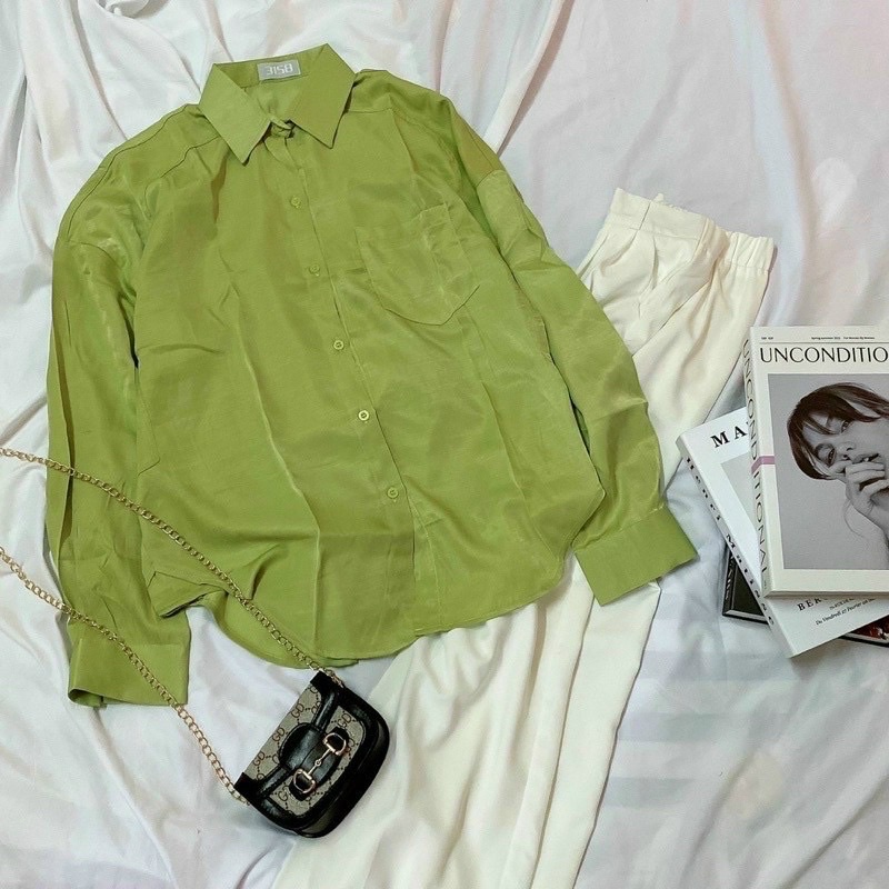 Set áo sơ mi bơ kèm quần tây trắng siu sang phong cách LNĐ