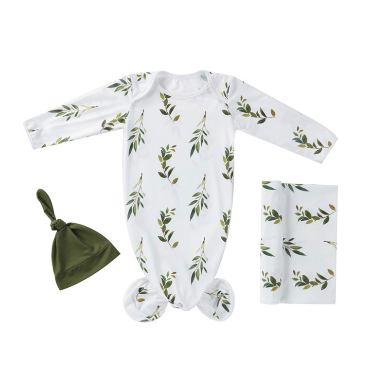 Set 3 Món Gồm Túi Ngủ Dạng Chăn + Mũ In Họa Tiết Thắt Nút Cho Bé Sơ Sinh