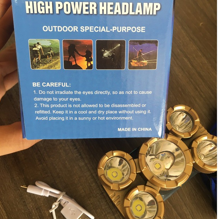 Đèn Pin Đội Đầu 5 Bóng Chống Nước Siêu Sáng