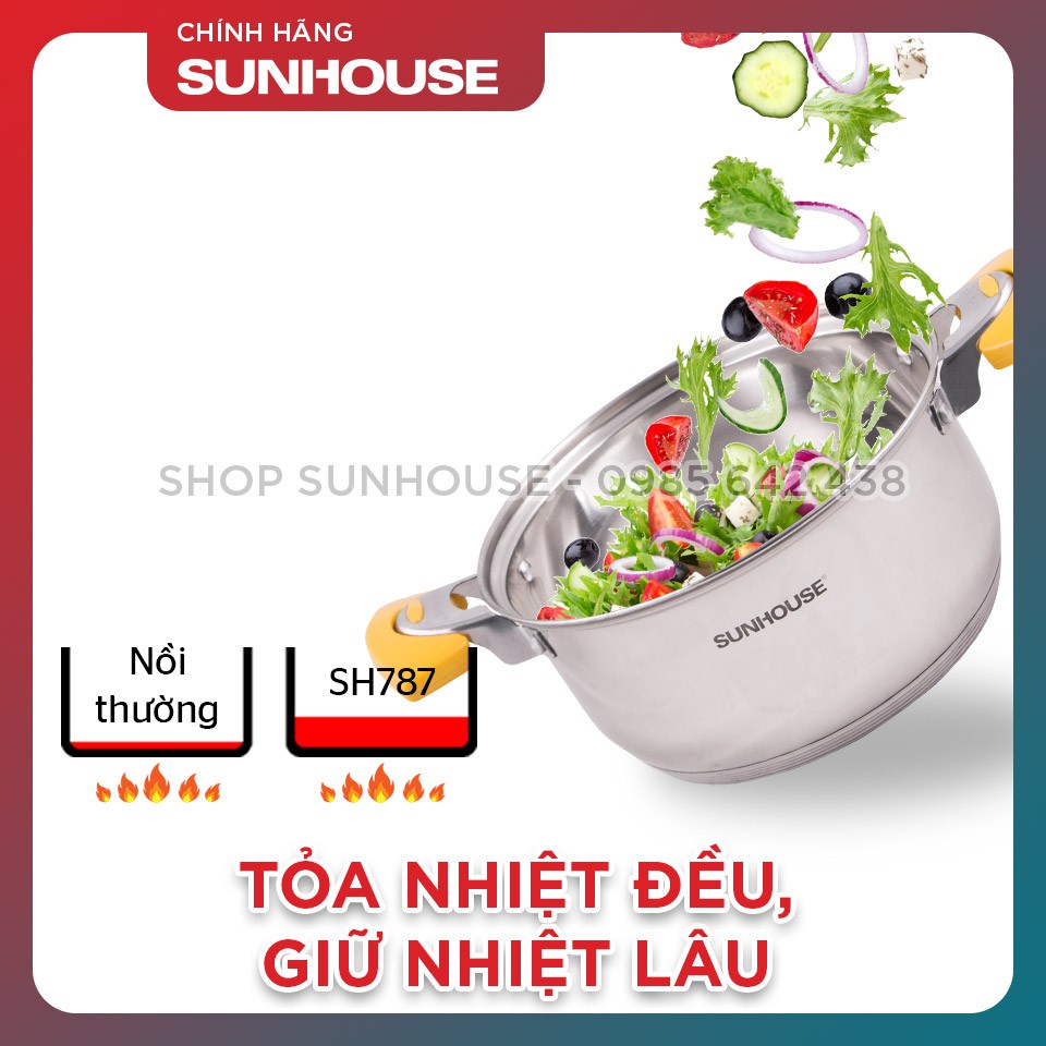 Bộ nồi inox 5 đáy SUNHOUSE SH787 vung kính đáy từ