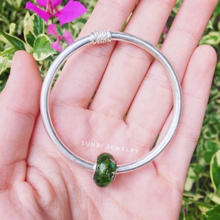 Vòng tay bạc charm resin lá dương xỉ handmade