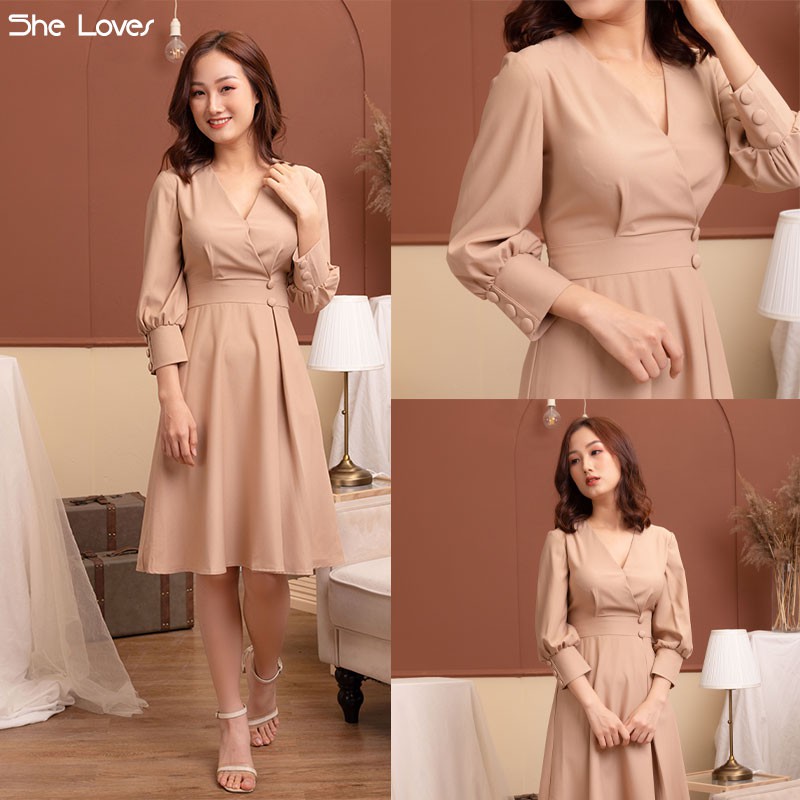 Đầm Công Sở Dáng Suông Ôm Nhún Eo - She Loves K641 Màu Nude | WebRaoVat - webraovat.net.vn