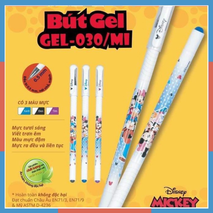 Combo 10 cây bút gel Thiên Long mực xanh đều, nét trơn tru nét 0.5mm Disney Mickey Mouse and Friends GEL030