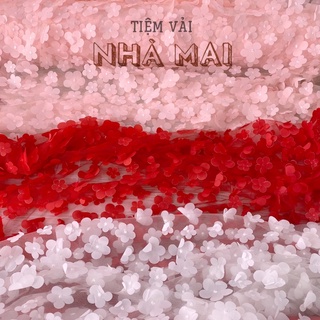 1m vải lưới tutu thêu hoa nổi 3d cao cấp