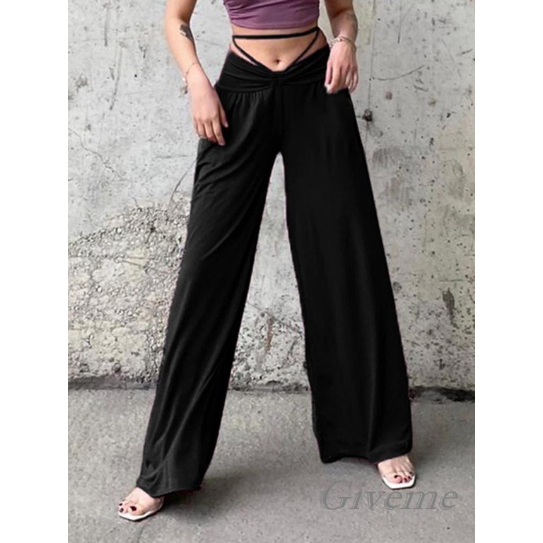 Quần Dài Lưng Cao Ống Rộng Màu Sắc Đơn Giản Cho Nữ