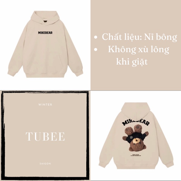 Áo hoodie gấu ngược Mikebear nỉ bông cao cấp Unisex