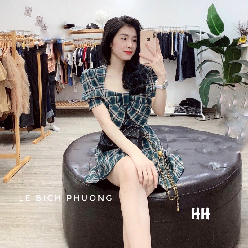 Váy A Nơ Ngực Xoè Caro Xanh , TONGKHOCHITUE | BigBuy360 - bigbuy360.vn