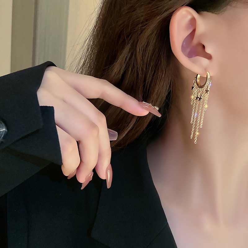 Khuyên Tai Tua Rua Dài Thiết Kế Đơn Giản