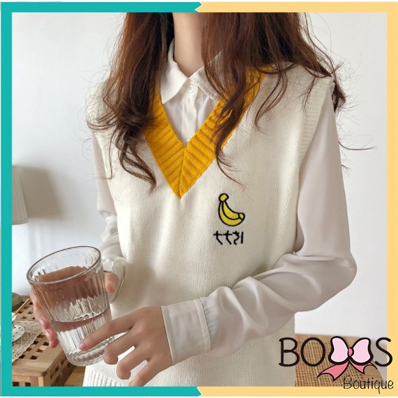 Áo Gile Nữ Chất Liệu Len Hàn Mềm Mại, Thêu Họa Tiết Hình Chuối Siêu Xinh [LC] | BigBuy360 - bigbuy360.vn