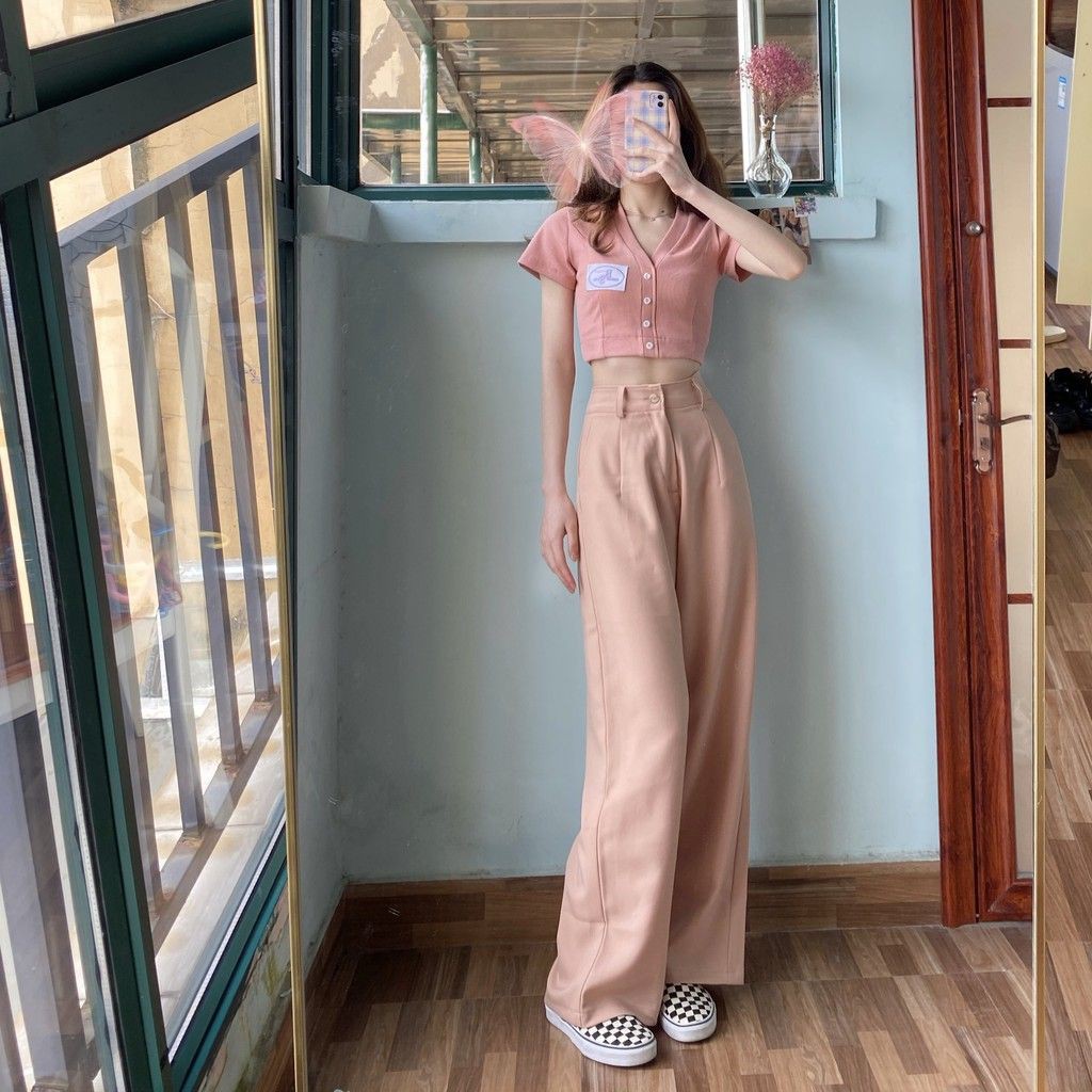 [ord] Sét Quần tây + Áo croptop Hồng pastel (S20) – Hàng có sẵn quần