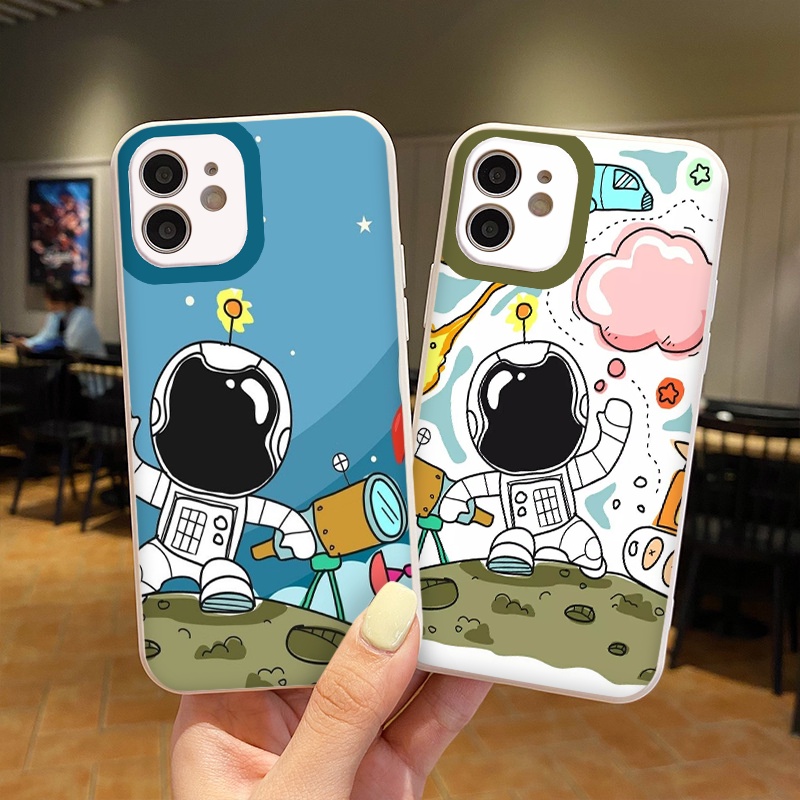 Ốp IPHONE Phi hành gia đầu bông hoa ốp lưng iphone cạnh vuông 6plus 7 plus 8plus x xr xsmax 11 promax 12 pro 13 pro max