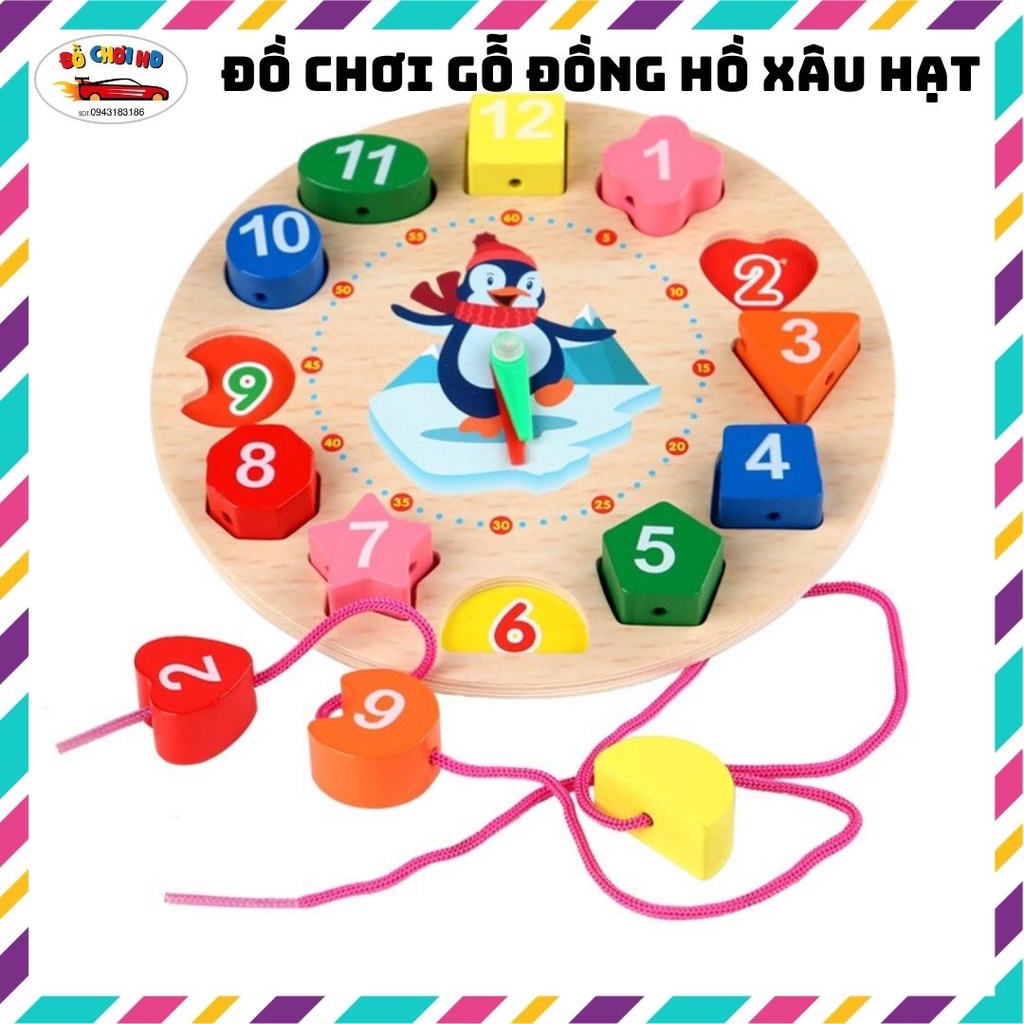 Đồ chơi giáo dục, đồ chơi gỗ thông minh, đồng hồ xâu hạt phát triển kỹ năng cho bé