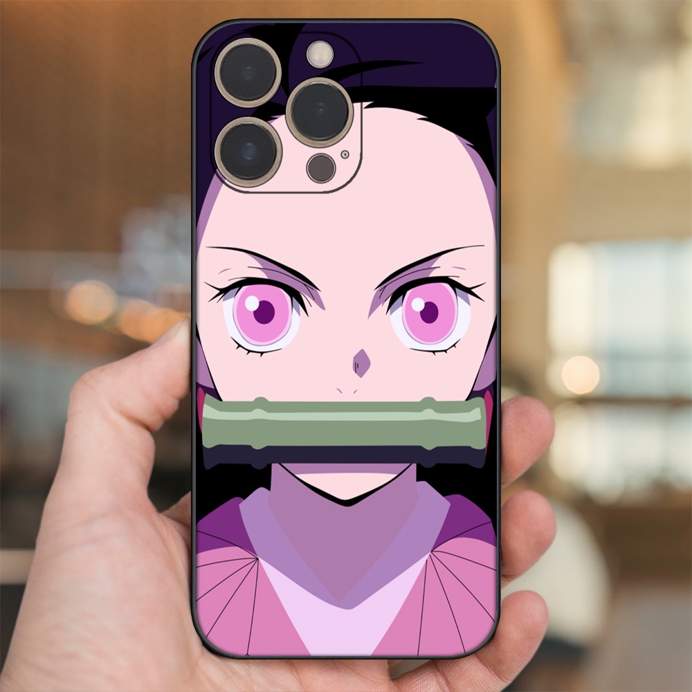 Ốp lưng iPhone 13 Pro dẻo đen cạnh vuông in hình Nezuko Kimetsu no Yaiba
