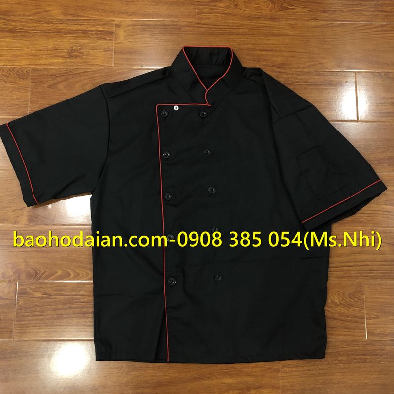 Áo đầu bếp vải kaki ngắn tay có viền đen
