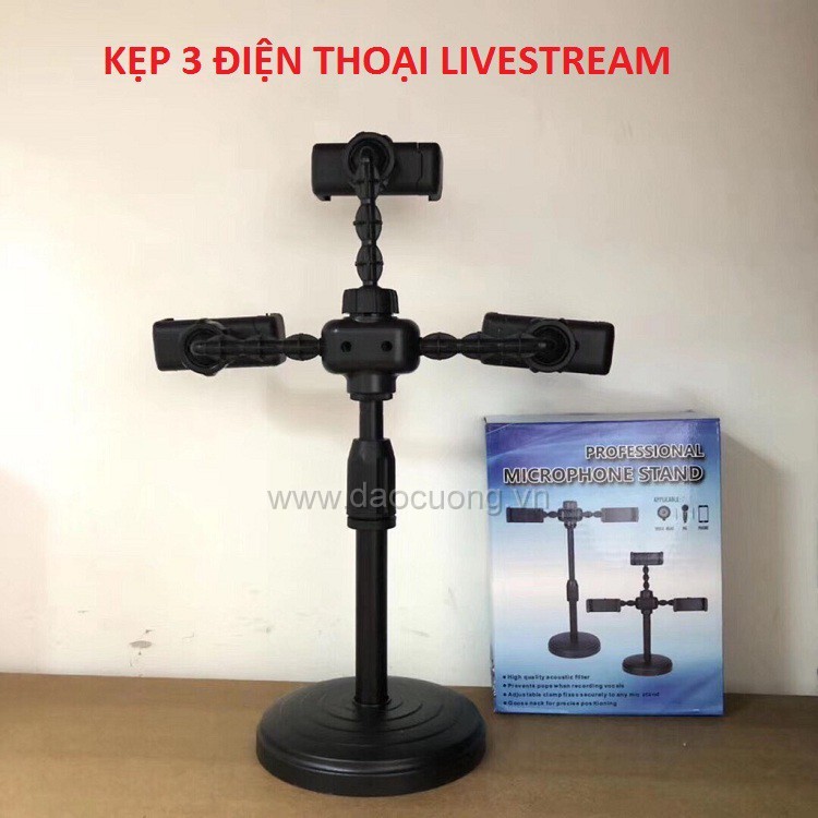 GIÁ ĐỠ KẸP 3 ĐIỆN THOẠI CHÂN TRÒN ĐỂ BÀN CHẮC CHẮN TIỆN DÙNG LIVESTREAM HỌC HỌP HỘI THẢO GIẢNG DẠY ONLINE